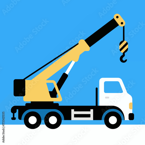 Modern construction crane illustration against a clear blue sky