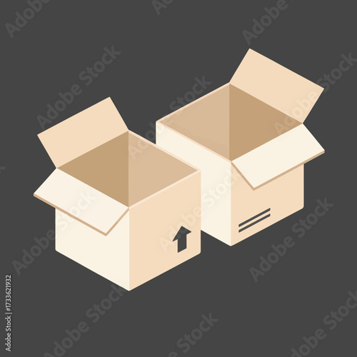 Open cardboard boxes on dark background with minimalist style