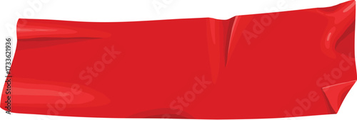 Red duct tape. Scotch glued stripe for repair packaging, adhesive sticker insulating patch crumpled strips sticky color paper plastic tapes, realistic nowaday vector illustration of sticker tape label