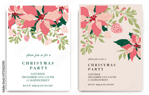 Christmas Greeting Cards with Poinsettia Flowers