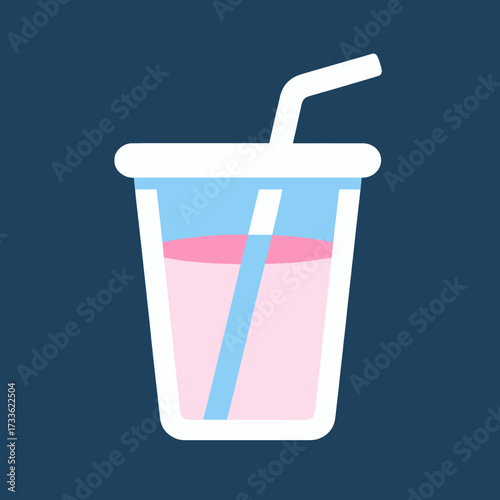 Refreshing pink drink with straw against deep blue background