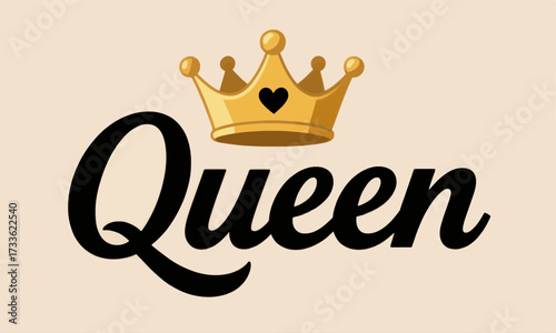 Royal crown adorned "Queen" in elegant script with heart detail
