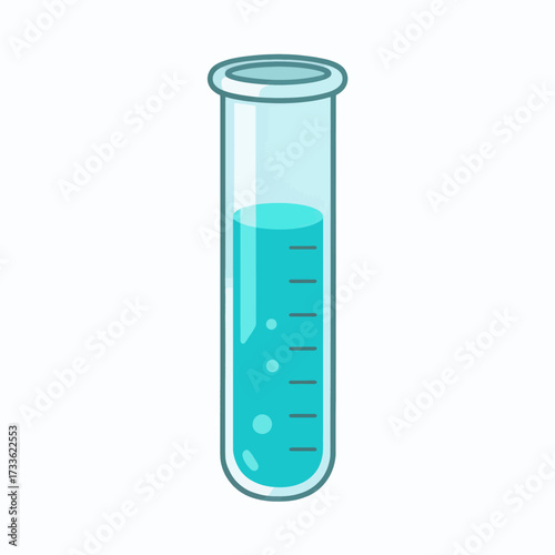 Scientific test tube filled with blue liquid in minimalist style