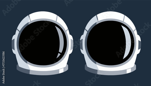 Space helmets floating in cosmic darkness