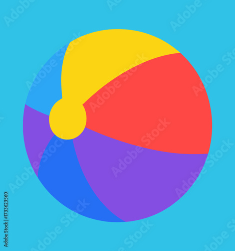 Vibrant beach ball against clear blue sky with sunny weather