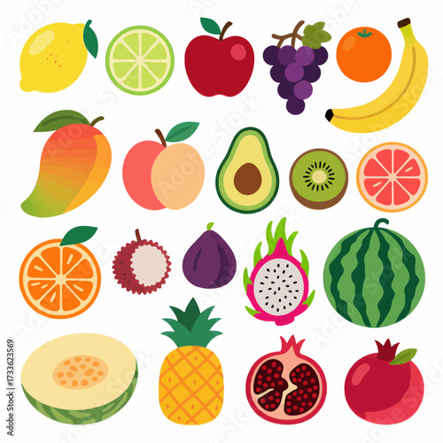 Vibrant and colorful fruit illustrations in a playful, modern style
