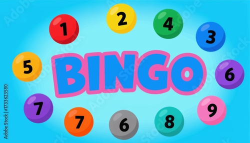 Vibrant bingo game with colorful numbers on a bright blue background
