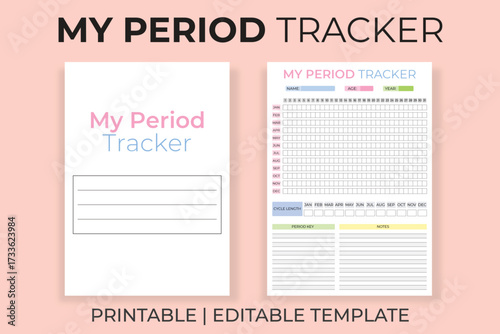 My Period Tracker Template, Printable Monthly Menstrual Cycle Log, Editable Fertility and Health Planner, KDP Interior