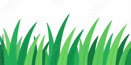 Vibrant green grass blades in minimalist illustration style under bright daylight
