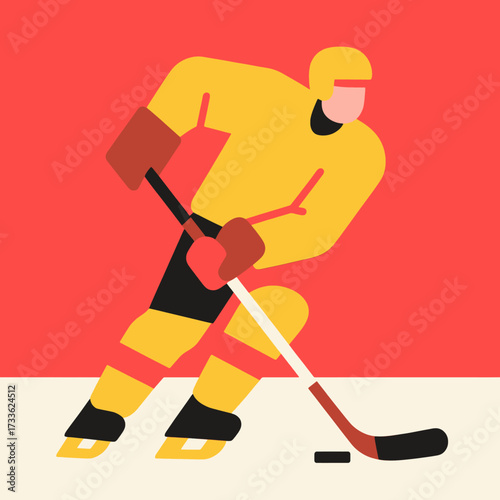 Vibrant hockey player in action on ice with bold colors and dynamic motion