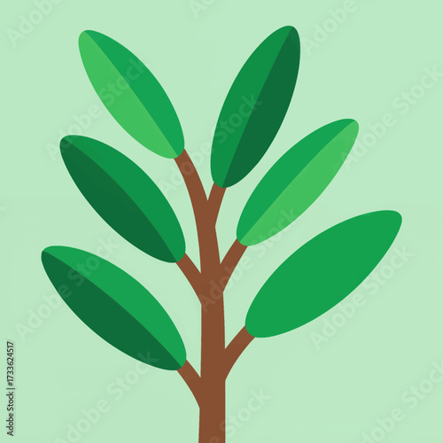 Vibrant green leafy plant icon on soft mint background