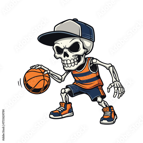 Cool Basketball Skeleton Mascot Hard Work & Dunk