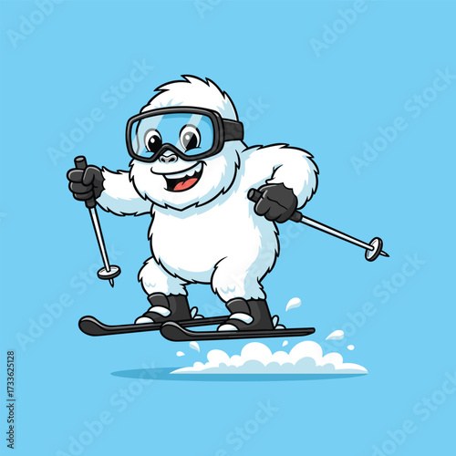 Fluffy White Yeti Monster Skiing Snowboard Mascot