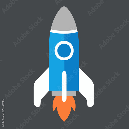 Vibrant rocket launch icon with fiery exhaust against dark background