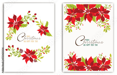 Christmas Greeting Cards with Poinsettia Flowers