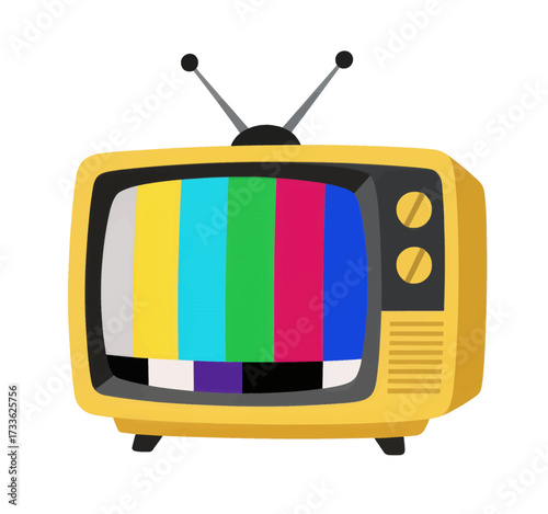 vintage television set with color bars on screen against white background
