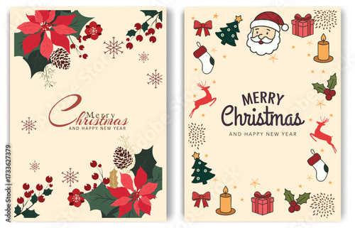 Christmas Greeting Cards with Poinsettia Flowers