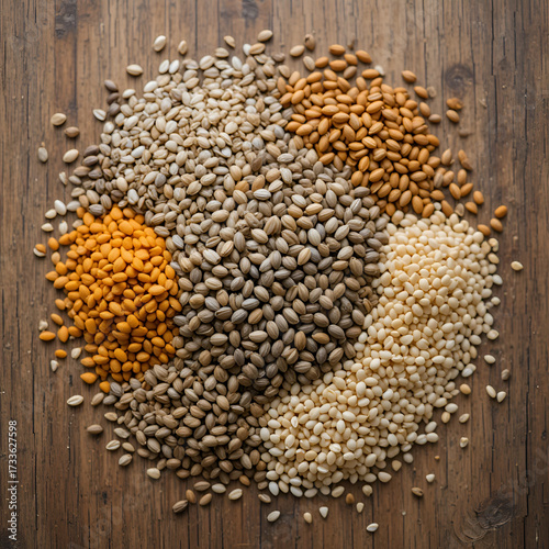 Wallpaper Mural Seed of flax, sunflower, pumpkin, sesame seeds on a wooden background. Top view. Photo taken with selective focus. Torontodigital.ca