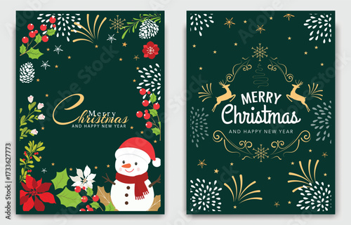 Christmas Greeting Cards with Poinsettia Flowers