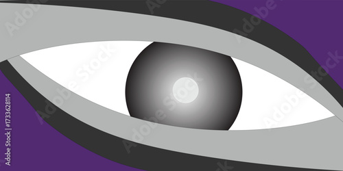 Abstract graphic design featuring a stylized eye with curved shapes and gradients.