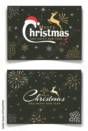 Christmas Greeting Cards with Fireworks and Reindeer