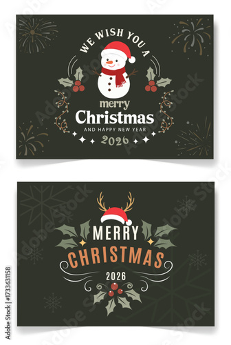 Christmas Greeting Cards with Fireworks and Reindeer
