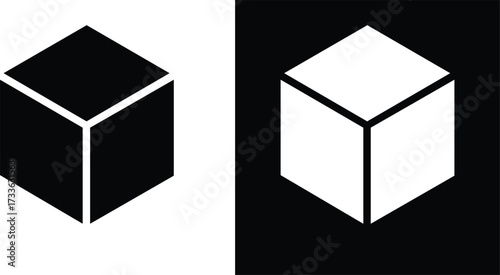 Black and white cubes and dice in a 3D container packaging vector illustration