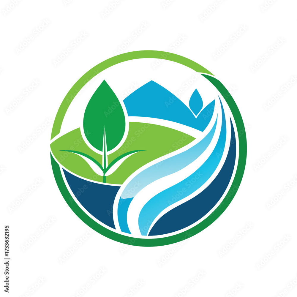 Fototapeta premium Green leaf blue