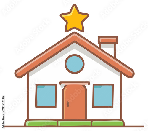 House with star illustration cute home ownership simple living and cozy design