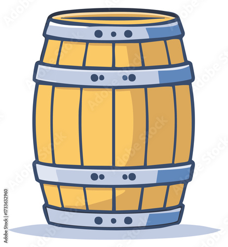 Traditional wooden barrel with metal hoops cartoon vector illustration