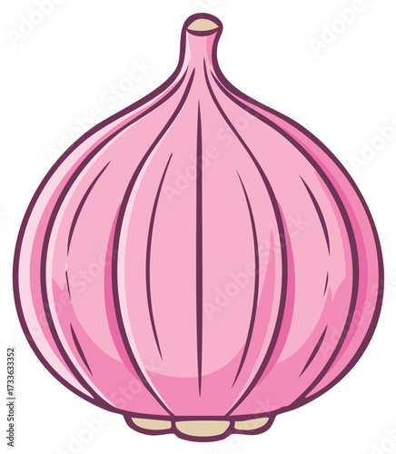 Simple pink garlic bulb cartoon vector illustration icon for cooking