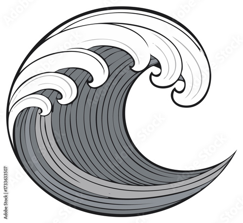 Stylized Wave Illustration in Black and Gray