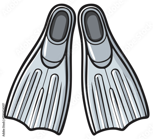 Pair of grey swimming fins or flippers for diving and water sports vector illustration