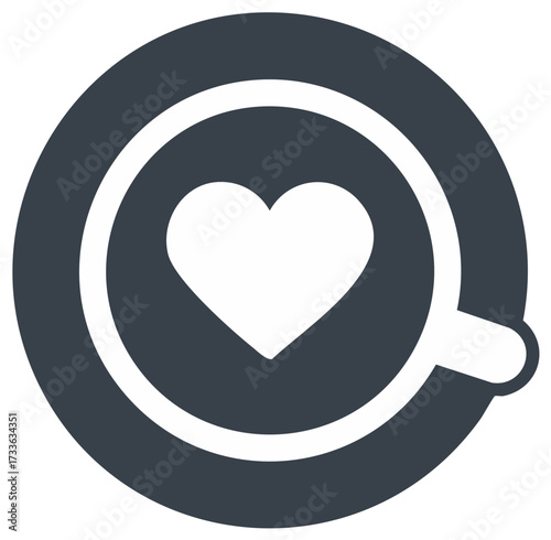 Minimalistic Design of a Coffee Cup with Heart-Shaped Latte Art. Symbol of Romance, Love, and Passion for Coffee, and Valentines Day Celebration.