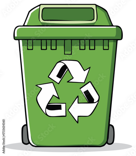 Green recycling bin with universal symbol for environmental waste management and sustainability