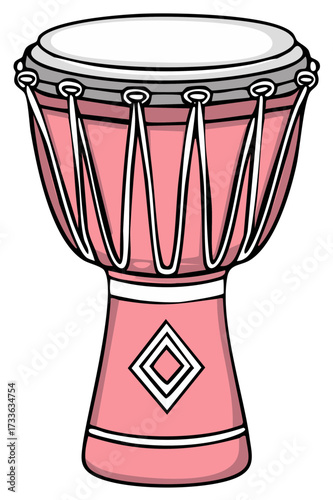 Cute Pink Djembe Drum Vector Illustration Percussion Instrument Musical African Traditional Rhythms