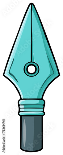 Illustration of a classic turquoise fountain pen nib tip for writing and drawing with dark grey holder for creative art