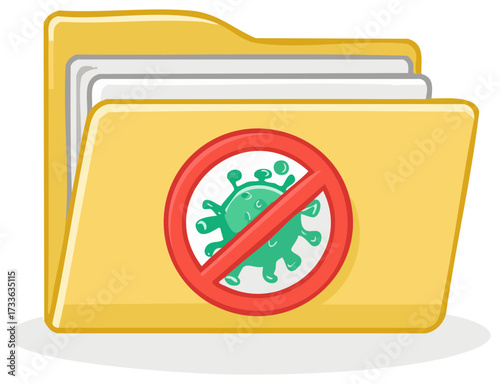 Stop Virus icon on a yellow folder with documents, representing protection against biological threats