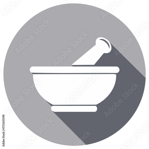 Flat Design Mortar and Pestle Icon Modern Symbol for Pharmacy, Herbal Medicine, and Chemistry