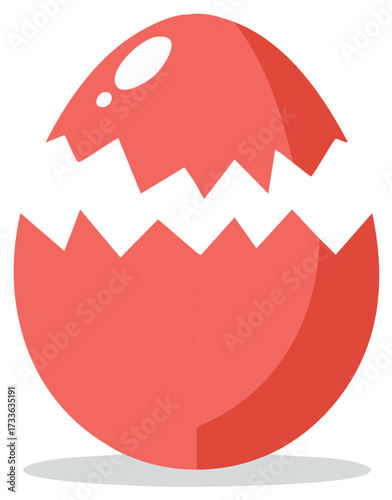 Simple vector illustration of a red egg with a cracked open shell, symbolizing birth and Easter