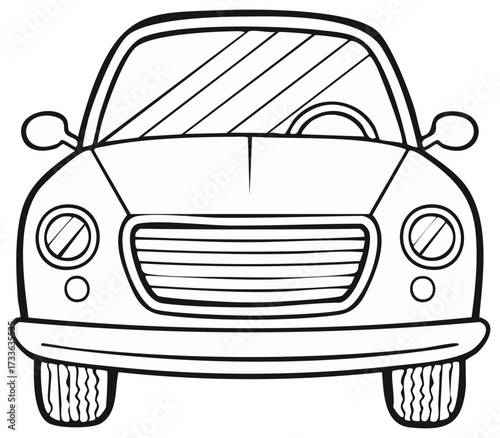 Outlined Car Vehicle Front View for Coloring Book Activity
