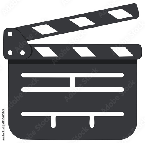 Black film clapperboard icon for movie production cinema and filmmaking