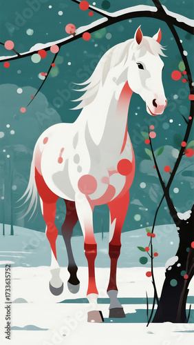 White Horse in Snow Field