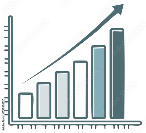 Hand drawn bar chart with upward trending arrow indicating growth and progress