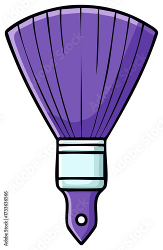 Cartoon style violet and white paint brush with handle and bristles for applying paint