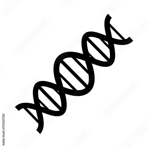 Dna helix icon simple black representation for genetics, biology, medical research, genetic engineering, and biotechnology on a white background.