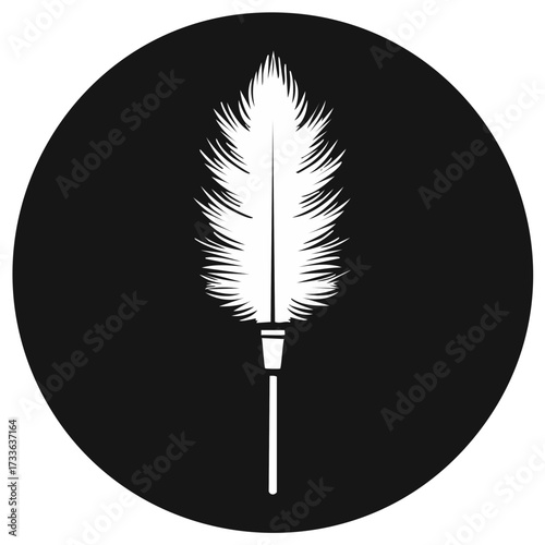 Simple black and white feather duster or old fashioned writing quill symbol