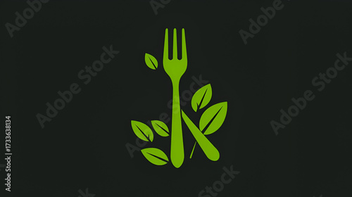 Wallpaper Mural Modern organic food logo featuring a vibrant green fork intertwined with lush leaves for health and wellness brands, restaurants, or sustainable agriculture initiatives Torontodigital.ca
