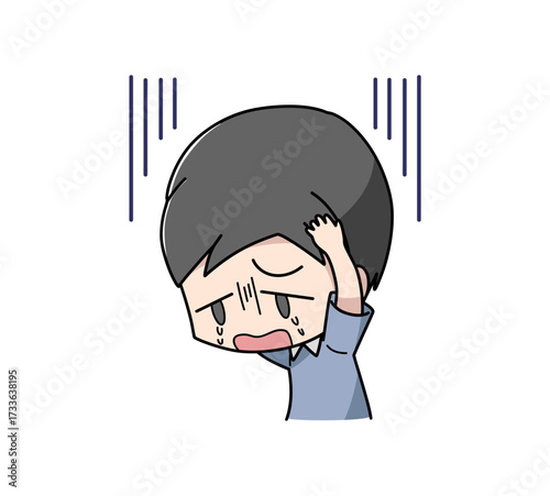 不安で泣き出す男性のイラスト