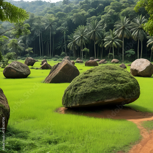 Wallpaper Mural Lush forest clearing featuring large laterite boulders destroyed from cluster bombs. My Son, Vietnam Torontodigital.ca